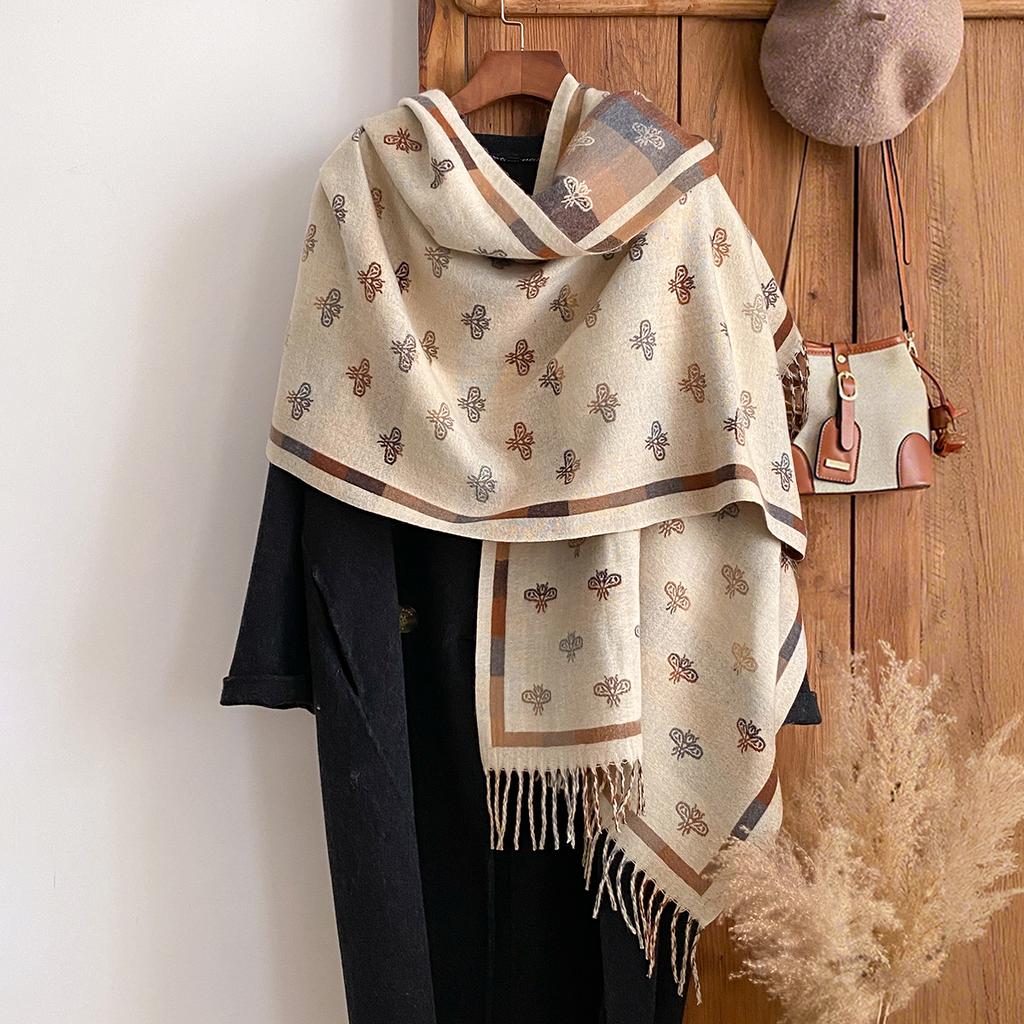 New Design Little Bee Pattern Scarves for Women Warm Winter Pashmina Print Scarf Shawl Female Thick Blanket Wraps Foulard