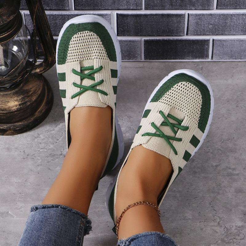 Breathable Knitting Flats Shoes for Women  Autumn Striped Casual Sneakers Woman Comfortable Soft Sole Non Slip Walking Shoes