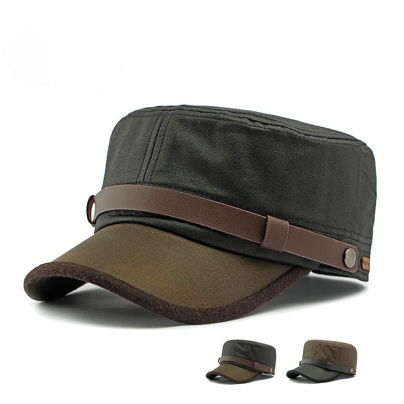 Vintage Oil Waxed Cloth Military Cap for Men Women Autumn Winter Warm Flat Top Hat Korean Style Premium Cadet Cap Peaked Hat for Small Head