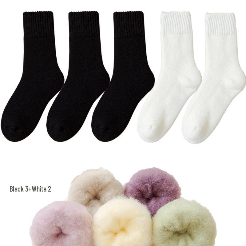 Dámské fleecové ponožky střední délky Zhuji - Silný samet, teplé a pohodlné na podzim/zimu, ideální na spaní nebo lenošení