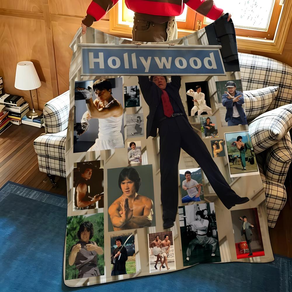 Celebrity J-Jackie C-Chan Throw Flannel Cozy Print Blanket, Portable, Durable Machine Washable Cute Cool