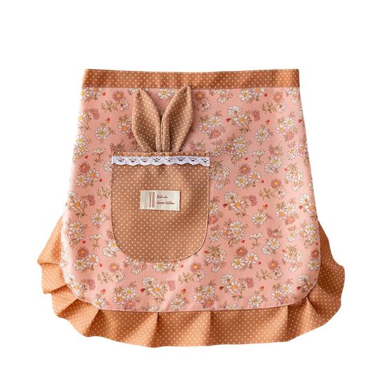 

Bunny Ear Half Apron with Pockets Water-Resistant Waist Apron for Kitchen Gardening Adjustable Ties Cute Floral Print Cooking Apron рожевий
