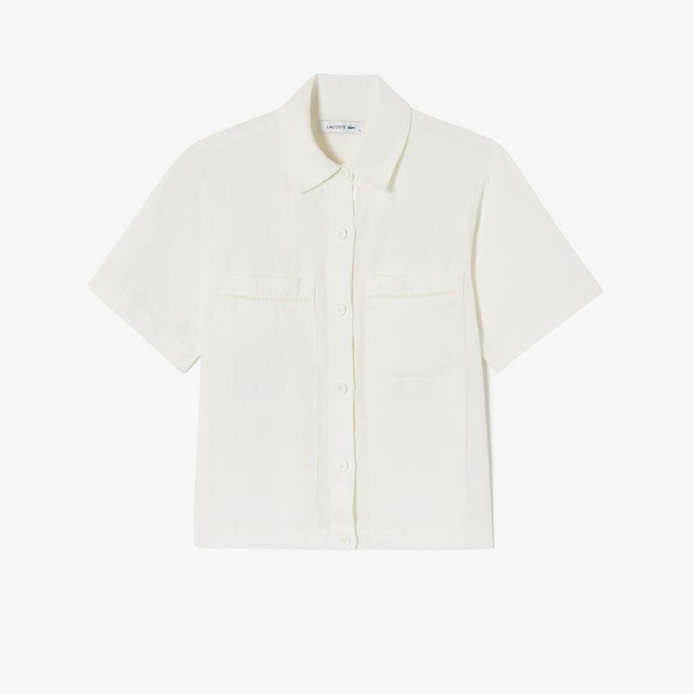 Lacoste Women's Linen Openwork Short Sleeve Shirt CF197E-56G70V