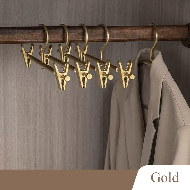1pc Pants Rack Aluminum Alloy Gold Pants Skirt Drying Hanger with Movable Clips Wardrobe Storage Clothes Hangers Space Saver