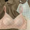 Retro Plaid Seamless Underwear Women's Summer Thin Small Breasts Gather Up, No Steel Ring, Anti-sagging and Comfortable Text
