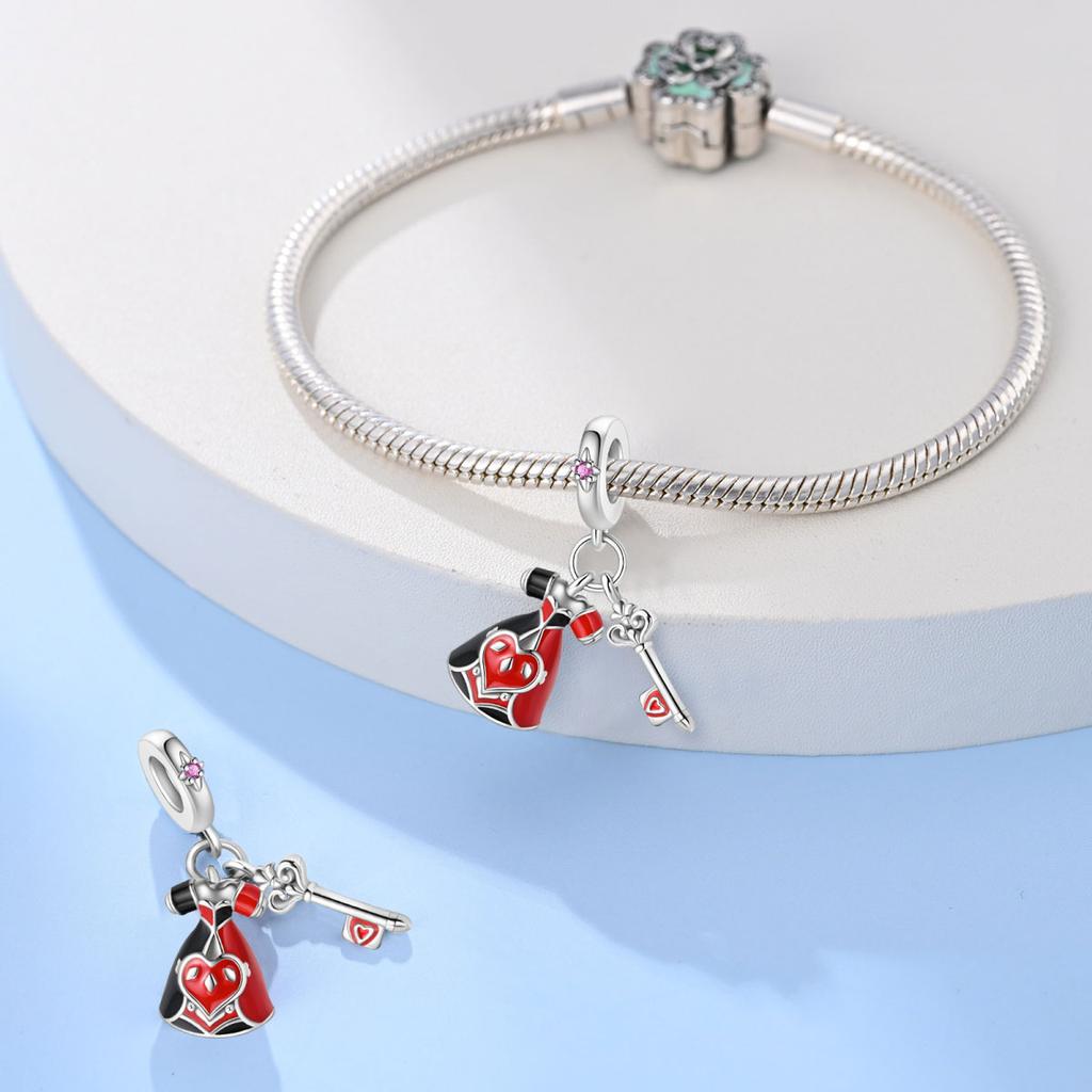 Pendant Charm Bead Copper Red Queen Magic Key Beads Fit Original Bracelet For Jewelry Making Valentine'S Day Gift