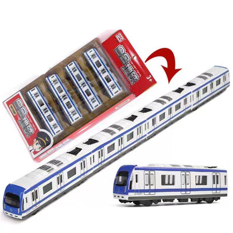 

Модель поезда в масштабе 1/64, 4 вагона городского железнодорожного метро из сплава, Модель метро из сплава, Модель метро/автомобиля 1/64-Size:44*3*2.5cm белый/синий