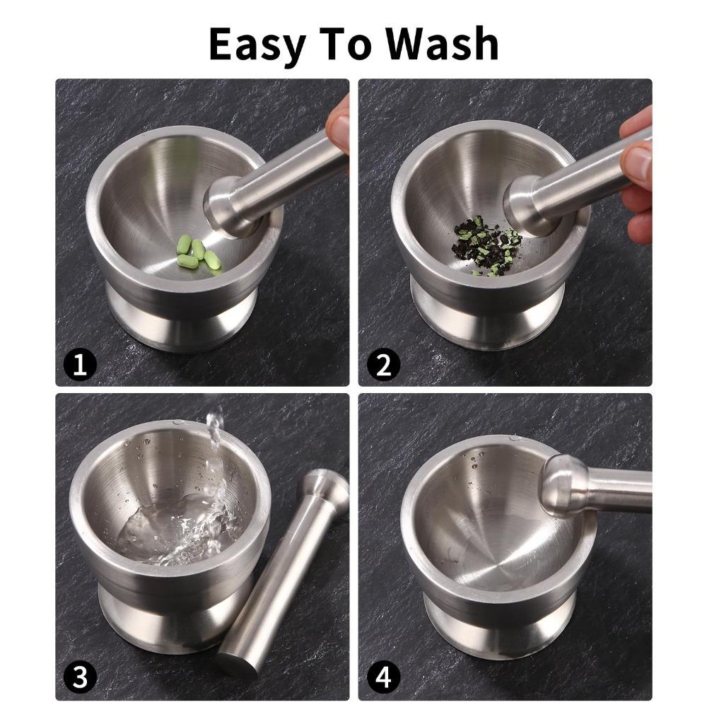 Stainless Steel Manual Mortar and Pestle Set with Silicone Lid - Ideal for Kitchen & Restaurant Use, Perfect for Herbs & Spices