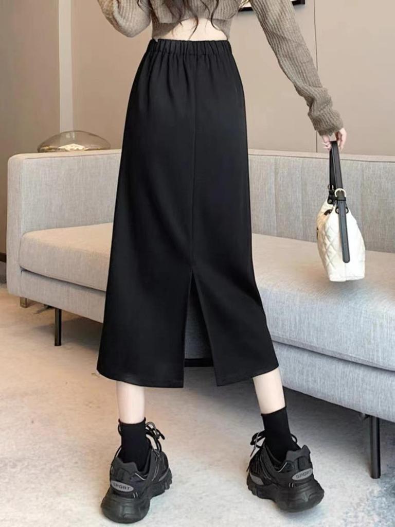 Women's Black A-line High Waist Skirt - Spring/Autumn 2026 Chic Petite Design