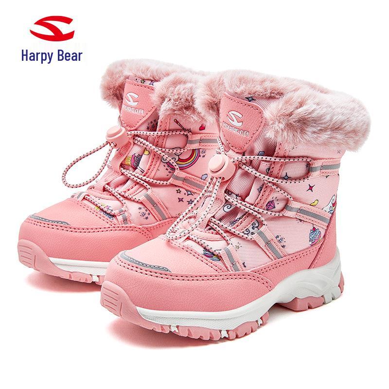 Happy Bear Kids' Winter Snow Boots - Warm, Mid-Calf, Velvet-Lined Cotton Boots for Boys and Girls