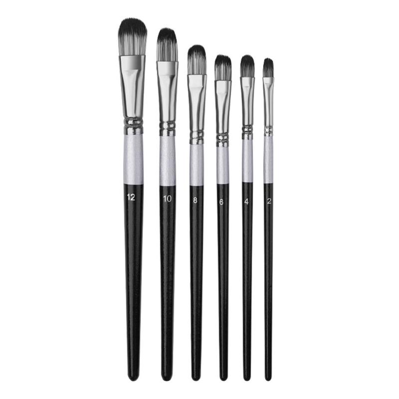 6PCS Professional Artist Paintbrush Flat/Oblique/Round/Pointed Tip Paint Brush for Beginner Watercolor Gouache Painting