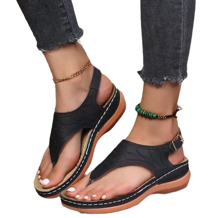 Solid color embroidered toe women's shoes sandals casual fashion casual single shoes Europe and America