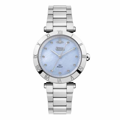 

Vivienne Westwood Women s Silver Blue Shell and Crystal Bracelet Watch VV206BLSL