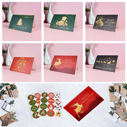 Samcos Christmas Cards, 6 Types, 24 Cards, Includes Envelopes, Stickers, Greeting Cards, Message Cards, Christmas Cards, Celebration Cards, Greetings,