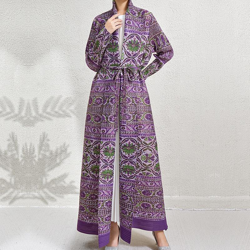

Dubai Women s Plus Size Pleated Print Long Cardigan Dress with Hijab One Size
