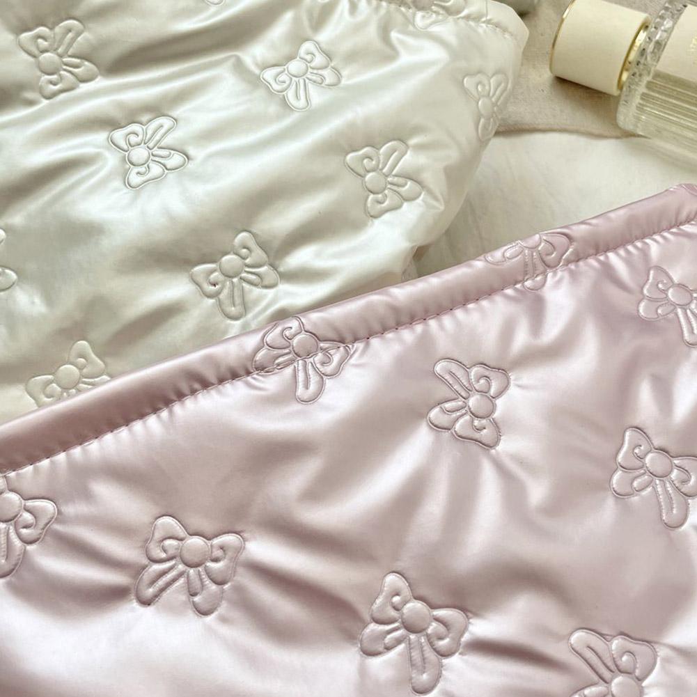 Bow Print Quilting Cosmetic Bag Hand-held PU Korean Style Makeup Bag Handbag Makeup Bags Multifunctional Storage Bag