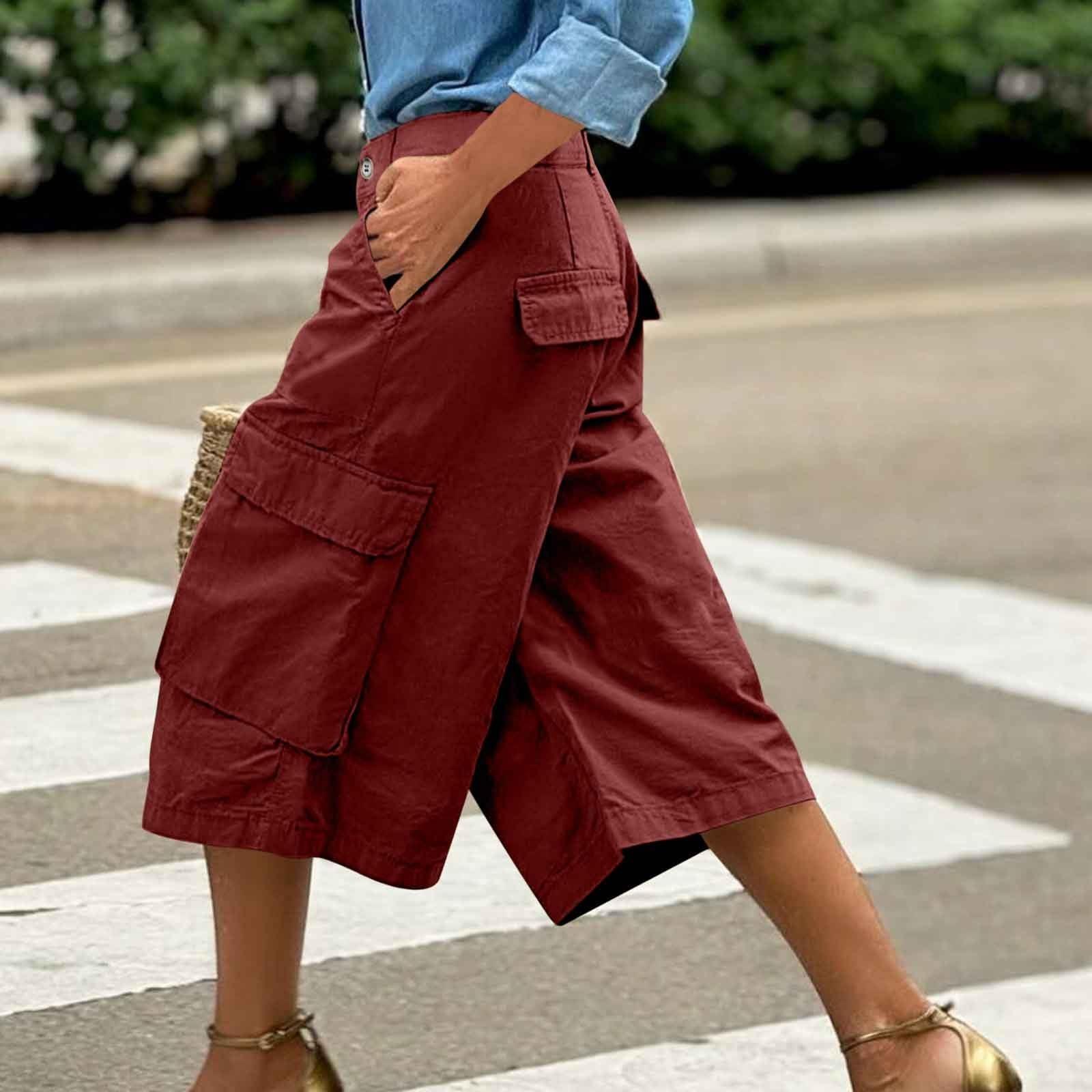 

Women s Wide Leg Pants With Pockets Lightweight High Waisted Caual Loose Trousers XL винний