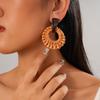 Six-piece Resin Wood Leather Round Silver Needle Earrings Bohemian Holiday Earrings