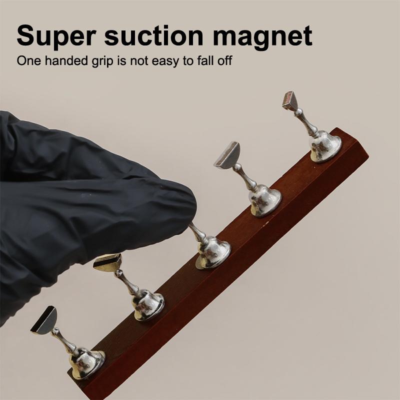 Negleutstilling Sterk Magnetisk Negleholder Falsk Negletipp Øvelsesstativ Valnøtt Trebase Holder For Kunstsalong DIY Øvelsesverktøy