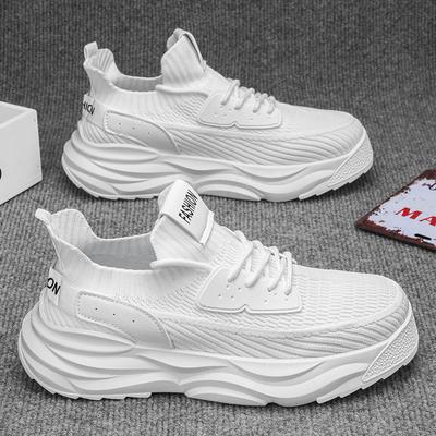 Novos sapatos casuais masculinos confortáveis para atividades ao ar livre, conforto de outono, sapatos esportivos respiráveis de tecido flyknit com sola grossa, sapatos casuais masculinos