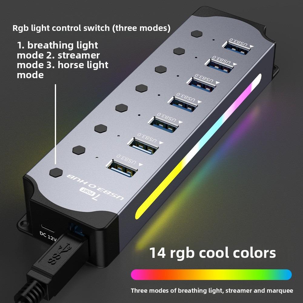 Fajny Hub USB 3.0 7 Portowy Aluminiowy Rozdzielacz PC Ekspander Wysoka Szybkość Transferu Danych