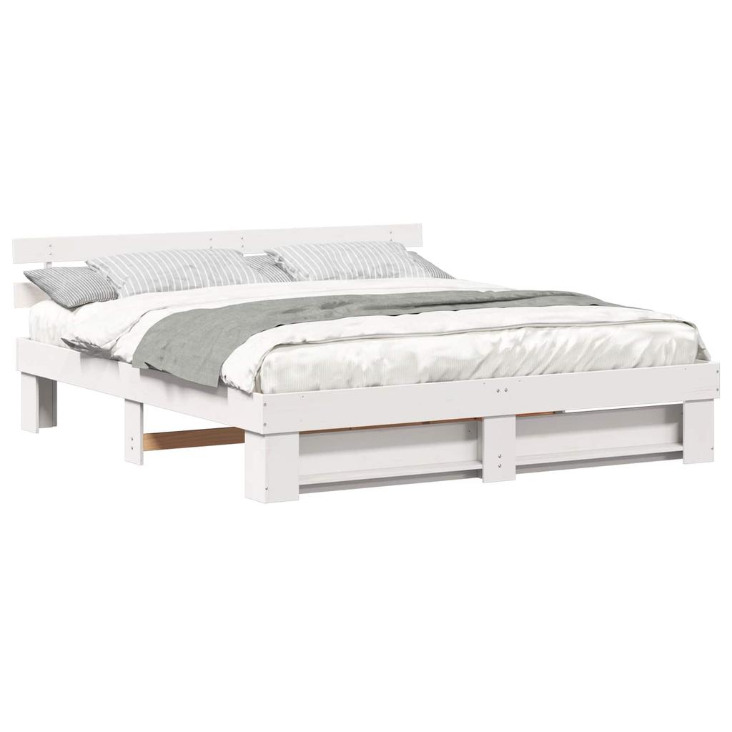 White Bed Frame with Headboard 180 x 200 cm Solid Pine Wood