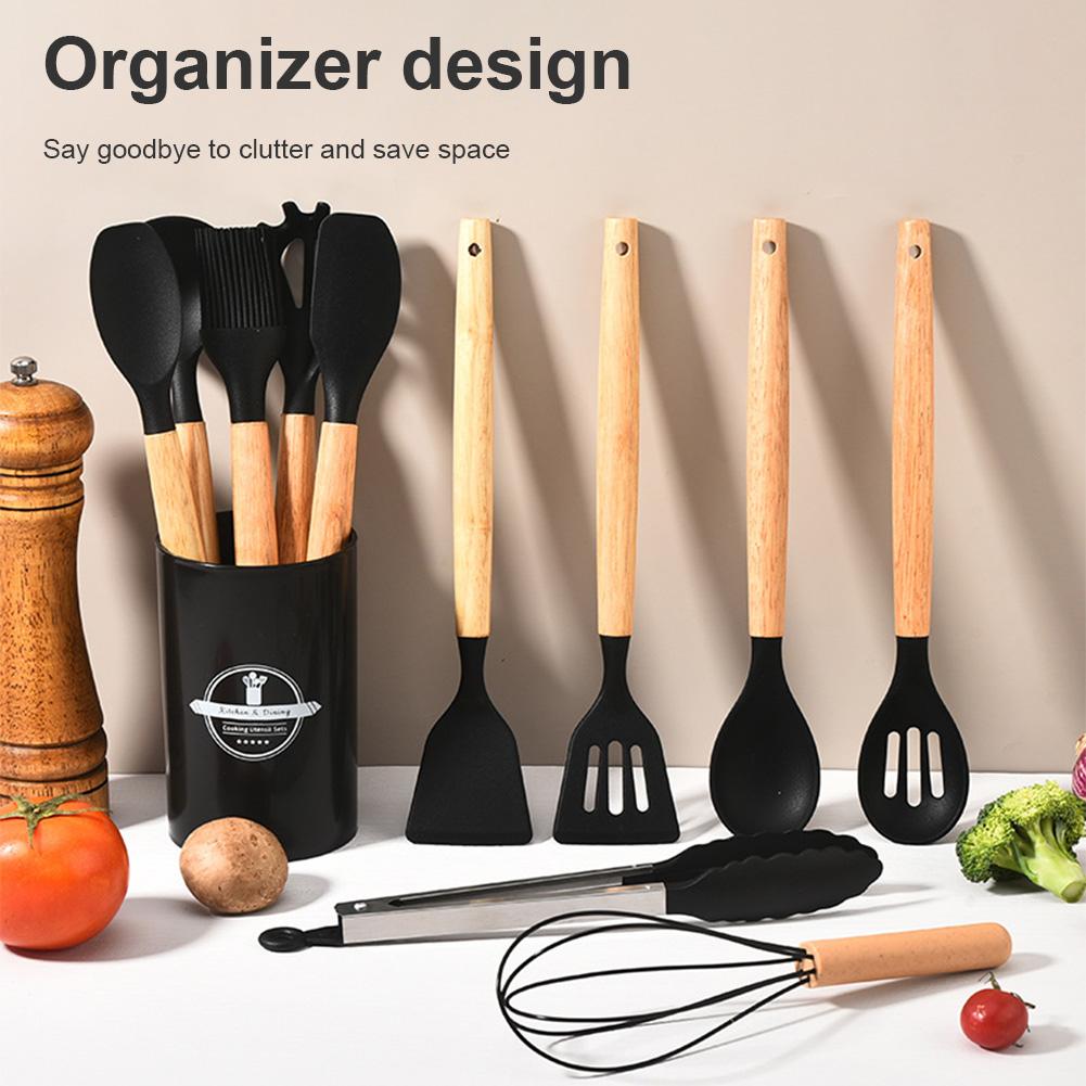 12Pcs Kitchen Utensil Set Silicone Spatula Set with Holder Non-Stick Spatula Set Spatula Spoon Brush Whisk Kitchen Supplies