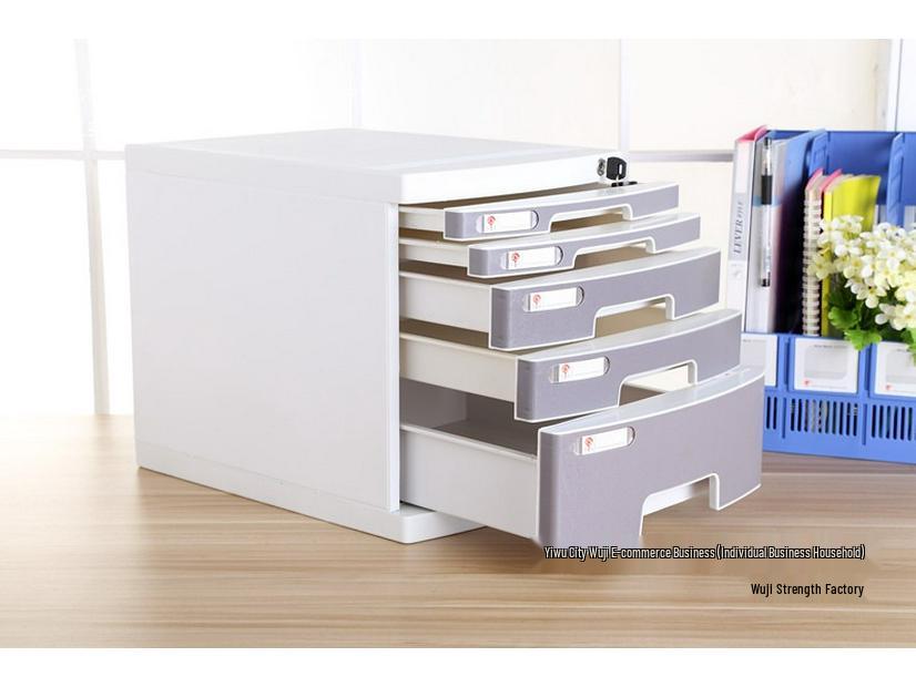 4-Drawer Lockable Plastic Office File Cabinet, Thickened Storage Box