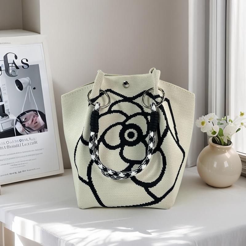 Handgestrickte Handtasche mit großem Fassungsvermögen, lässige, tragbare Pendler-Tragetasche, Umhängetasche, vielseitige Alltags-Handtasche