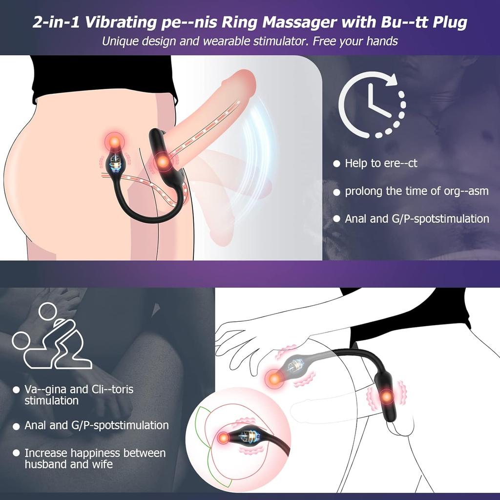 Penis Ring VibratorMagnet Design nástavce 10 režimů vibrací Sexuální hračky pro dospělé pro muže Páry Masážní přístroj prostaty G-bod Vibrátor bradavekDálkové ovládání