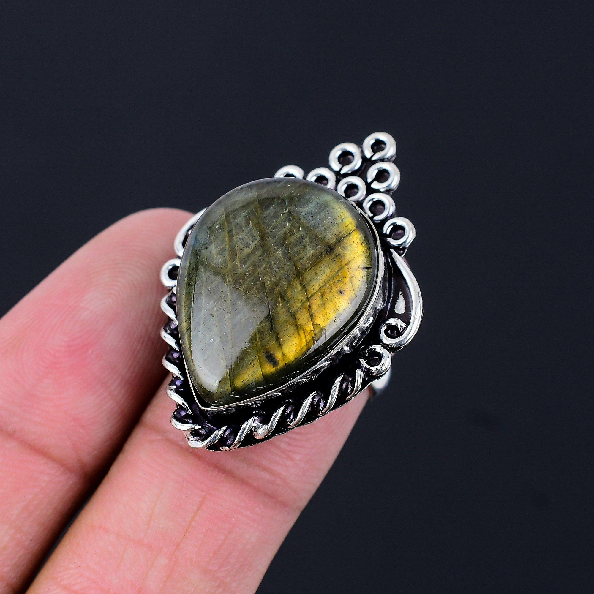 Daughters Day Deal Natural Labradorite Solitaire Ring Jewelry Size 7 925 Silver 7