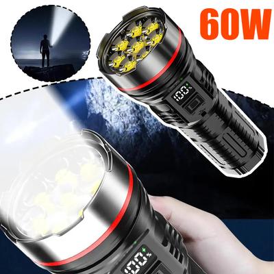 60W 8LED High Power Led Flashlights Strong Light Camping USB Portable Rechargeable With LED Torch COB Light Lamp Flashli