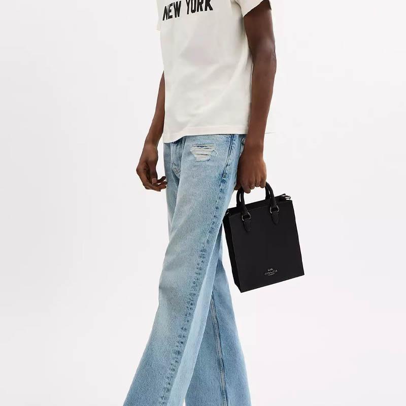 Coach Dylan 21 Metal Logo Adjustable Detachable Shoulder Strap Zipper Closure Leather Shoulder Tote Bag Small Women Handbags Black CT910-QBBK