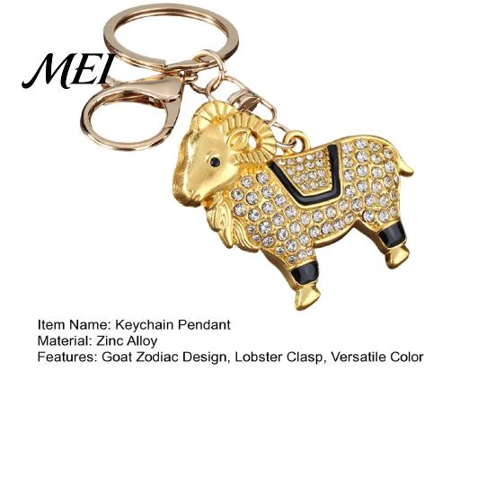 Keychain Zodiac with Rhinestones, Sheep Design Bag Pendant, Chinese New Year Lucky Car Keys Key Charm, Feng Shui Ornament for Keyring Purse Decoration
