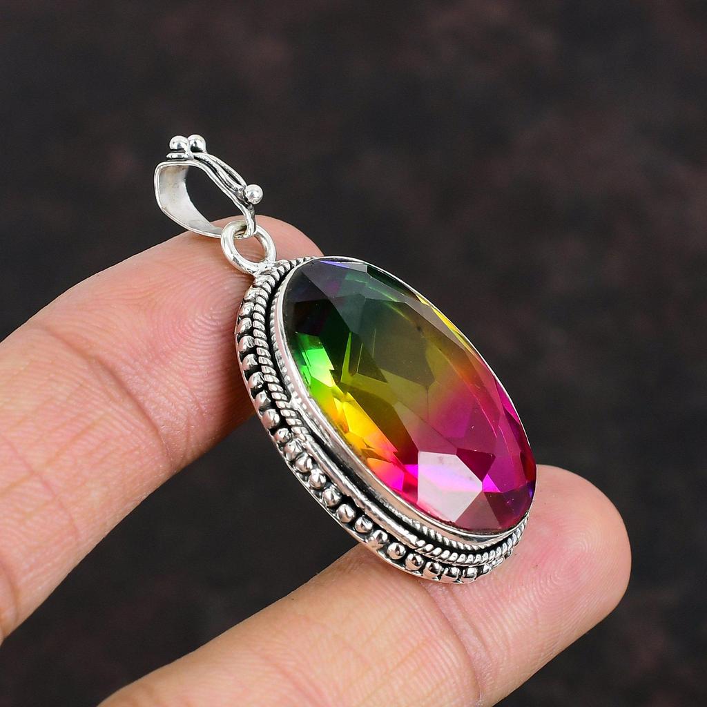 Faceted Multi Tourmaline Pendant Genuine Gemstone Jewelry 925 Sterling Silver Pendant Multi Tourmaline Jewelry Handmade Pendant Gift For Him