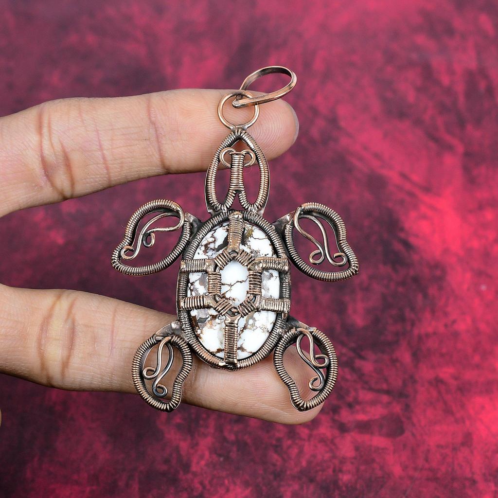Wild horse magnesite pendant copper wire wrapped jewelry tortoise handmade pendant copper pendant wire wrapped gemstone pendant gift for her