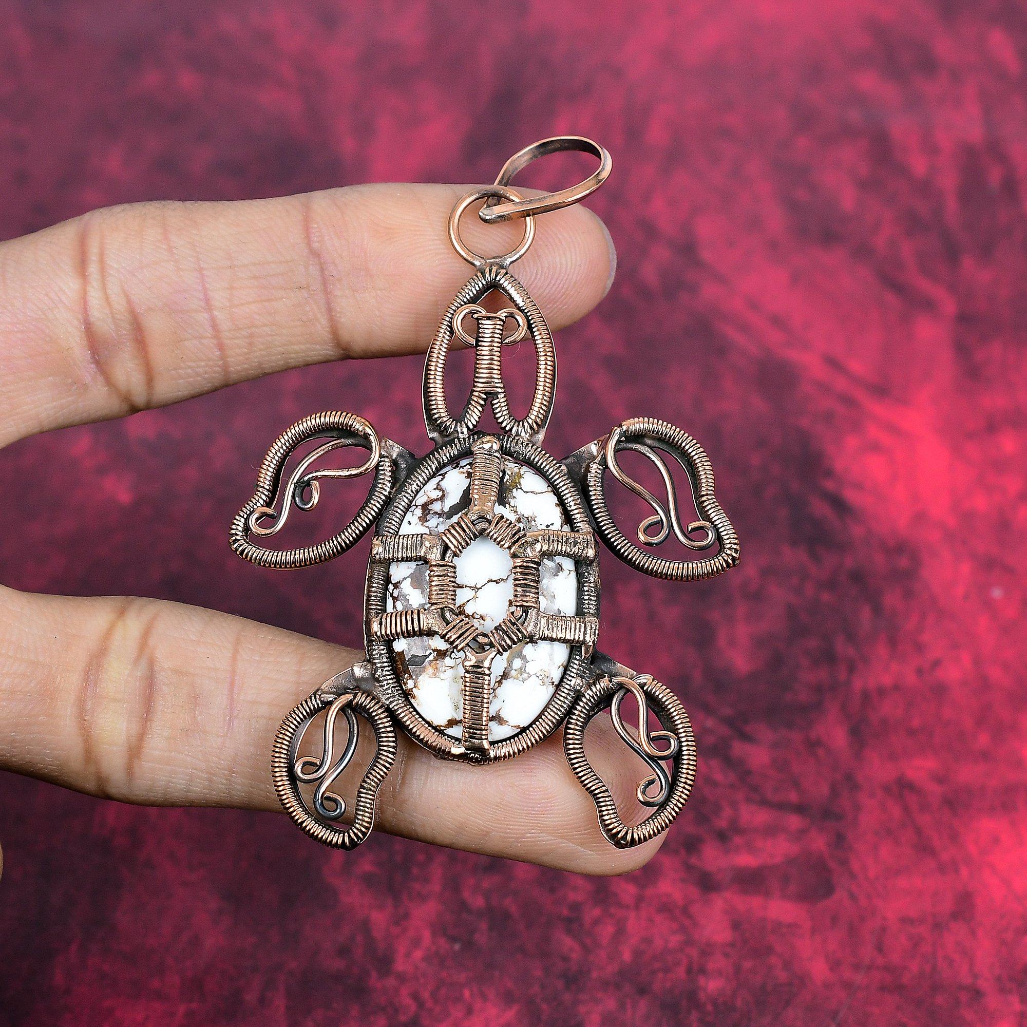 

Wild horse magnesite pendant copper wire wrapped jewelry tortoise handmade pendant copper pendant wire wrapped gemstone pendant gift for her