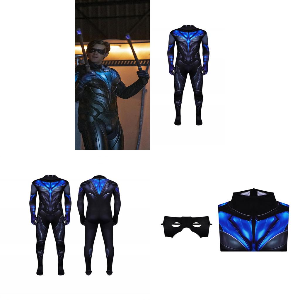 Costume Cosplay di Nightwing dei Titani in Tessuto Misto Cotone per Role Play Anime