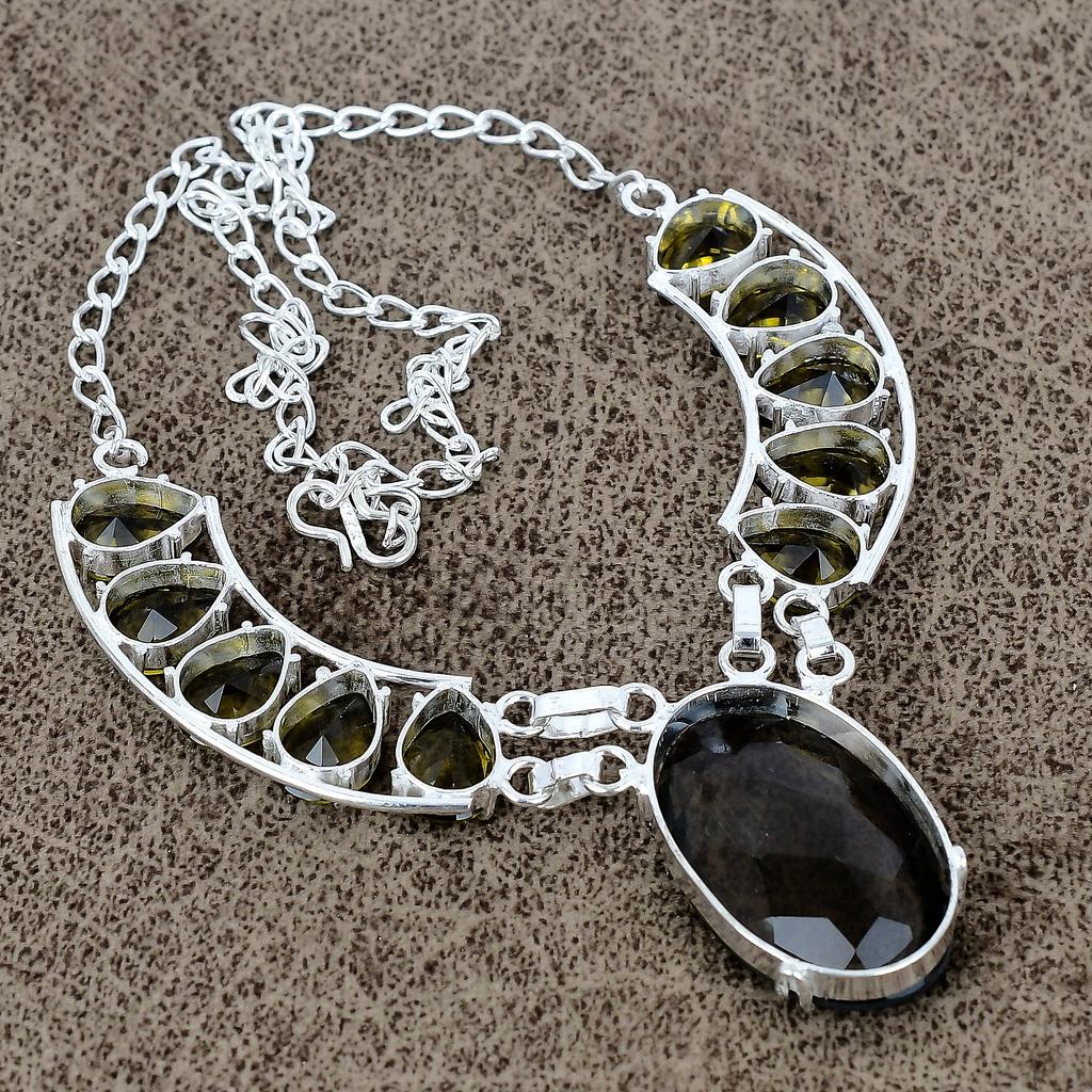 Smoky Topaz Gemstone Handmade 925 Sterling Silver Jewelry Necklace 18" KKG-440