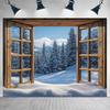 2D Rustic Window Snowy Forest Backdrop Winter Landscape Portrait Photography Background