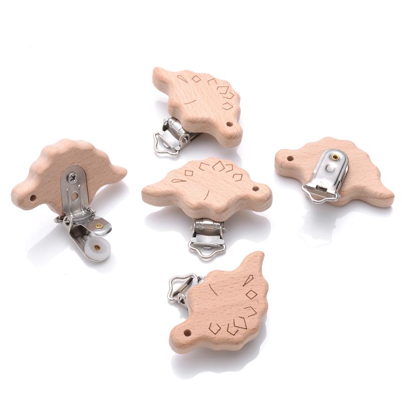 1Pcs Printing Animal Dummy Clip Beech Wood Nipple Clip For Teether Chewing Toys Accessory DIY Anti-Drop Baby Pacifier Chain