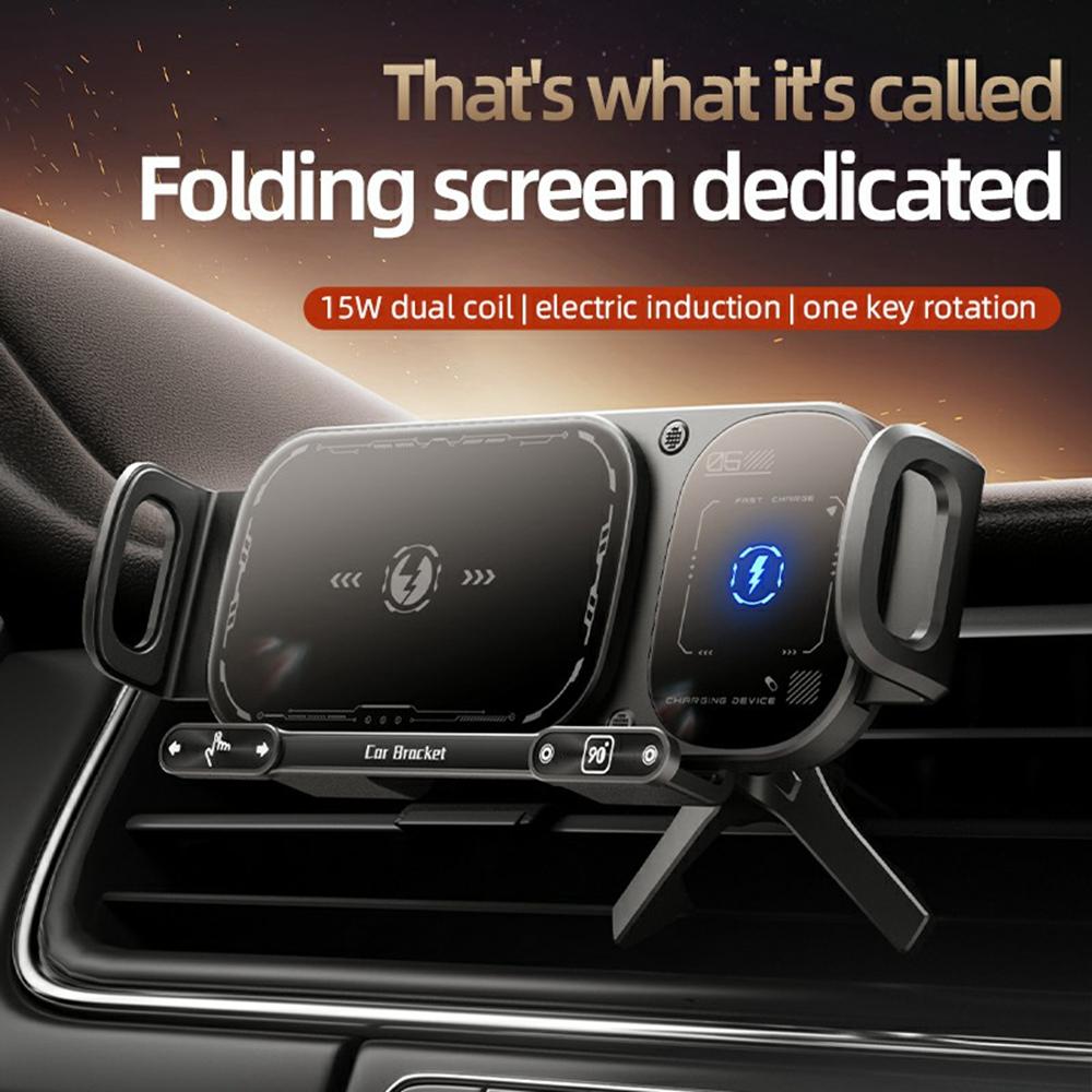 

SD01 15W Wireless Charger Phone Holder Air Vent Car Mount Dual Coil Rotating Phone Stand Grey