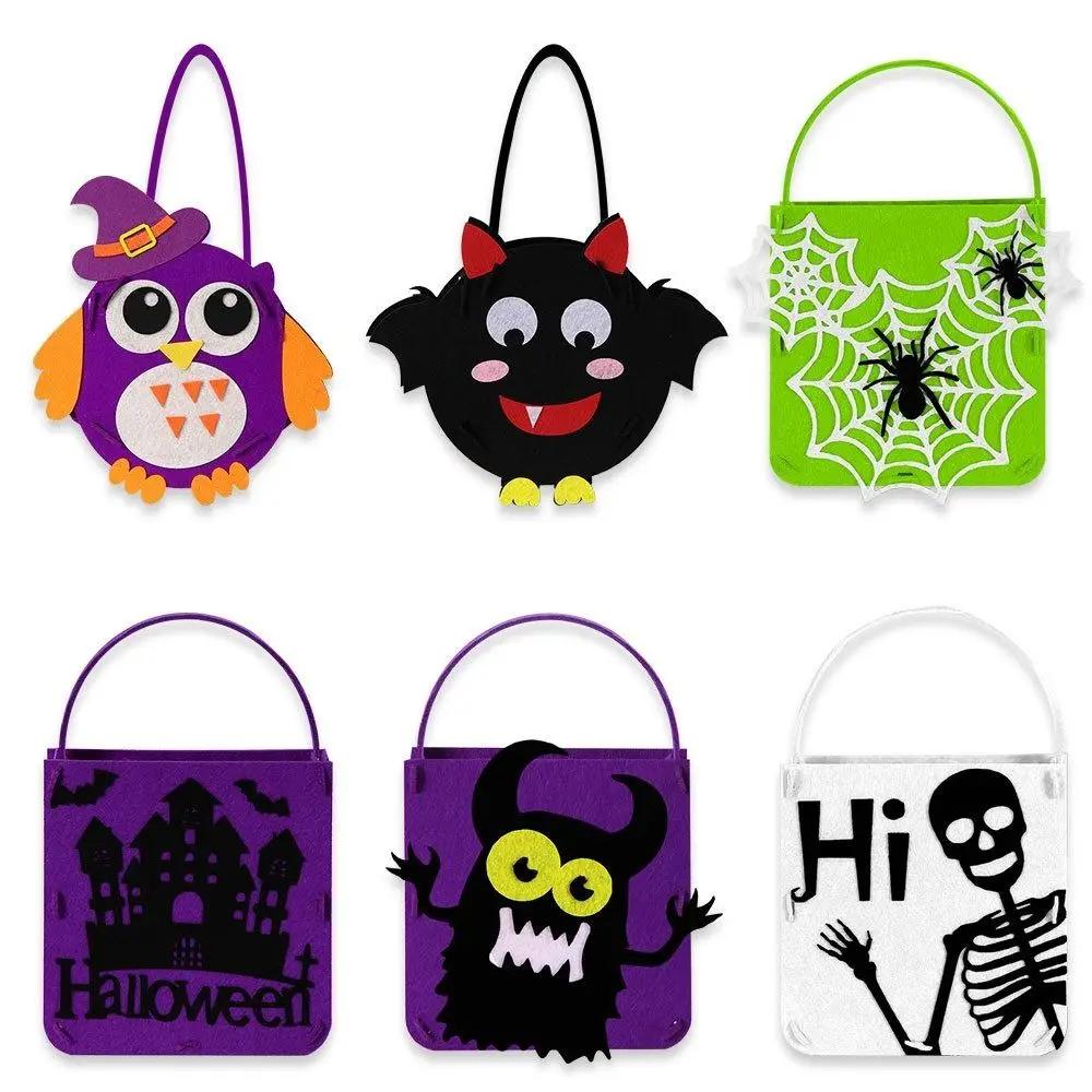 Felt Material Halloween Trick-or-Treat Bag Non-woven Tote Handheld Size Halloween Gift Bag Classic Elements Stereo Design