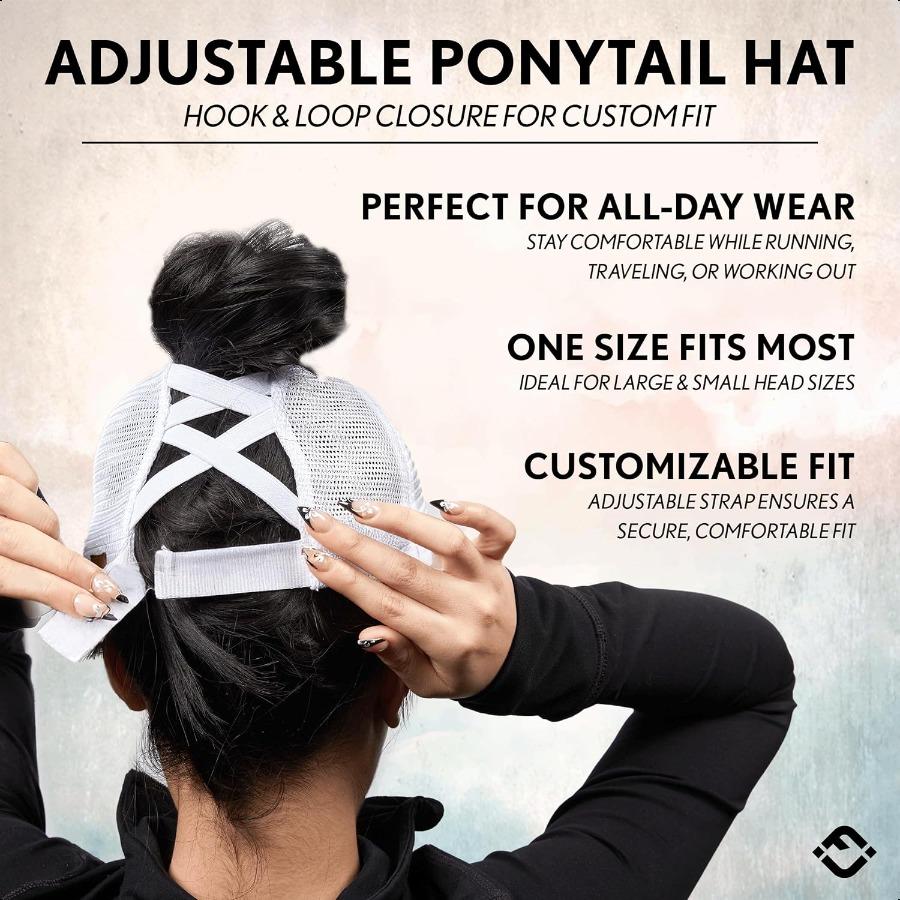 Funky Junque Ponytail Hat for Women Baseball Cap with Adjustable Fit High Pony Tail Criss Cross Back for Everyday Wear