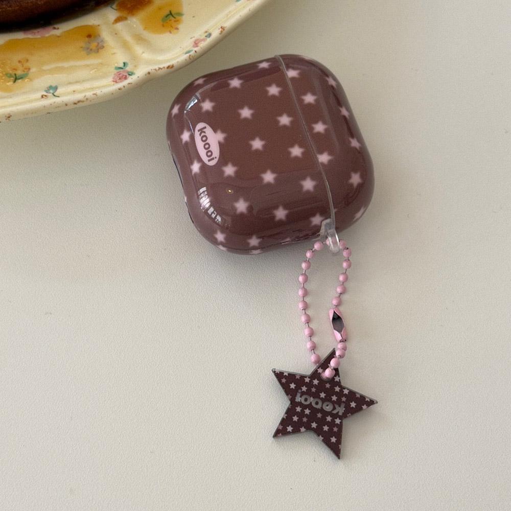 Lovely Brown Star Wireless Bluetooth Earphone Case for Apple AirPods 1 2 3 4 Pro 2 Charge Box Shell With Pink Chain Pendant