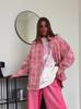 Karomuster Hemd 2026 Frühling Sommer Neu Retro Kariert Knopfleiste Oversized Shacket Rosa Vichy-Karos Hemd Damen Lässiges Oberteil