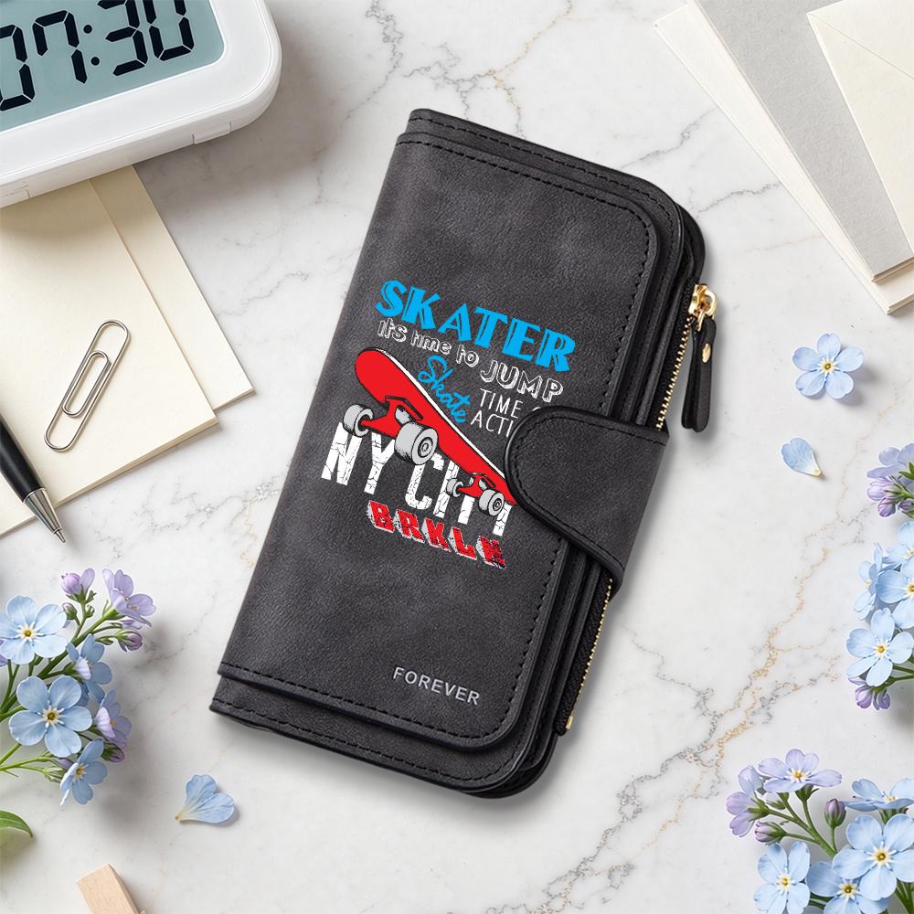 Skater Print Long Wallet Portable Multi Card Holder Fashion Casual Daily Purse