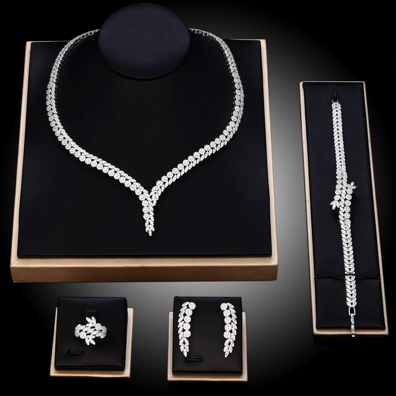 AAA Zircon Copper Micro-Paved Full Diamond Necklace Set - Saudi Arabia Bridal Fashion Jewelry
