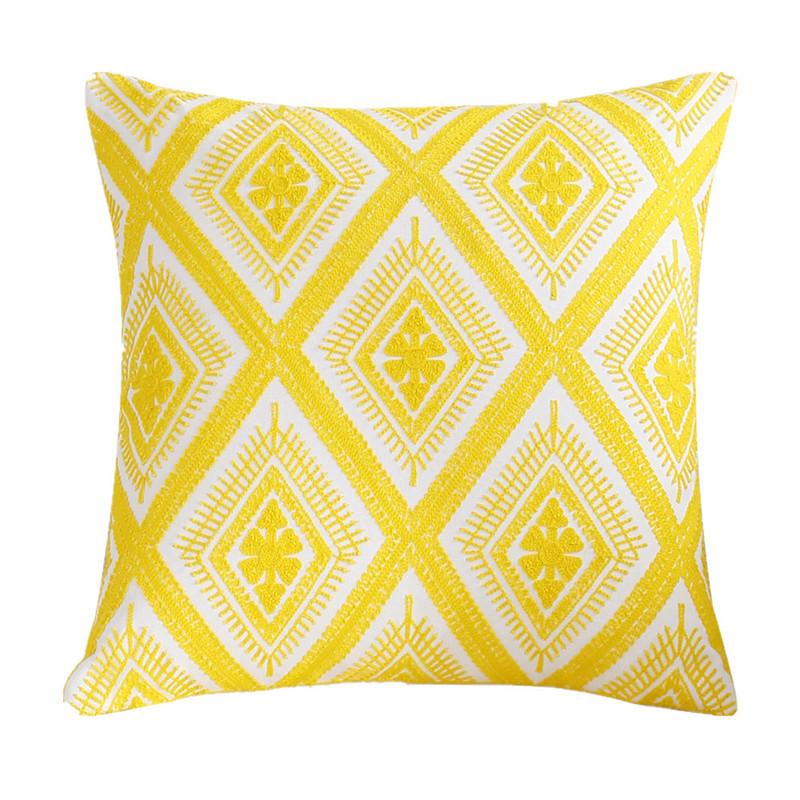 45x45cm Yellow Geometric Cotton Embroidery Sofa Cushion Cover Home Living Room Decoration
