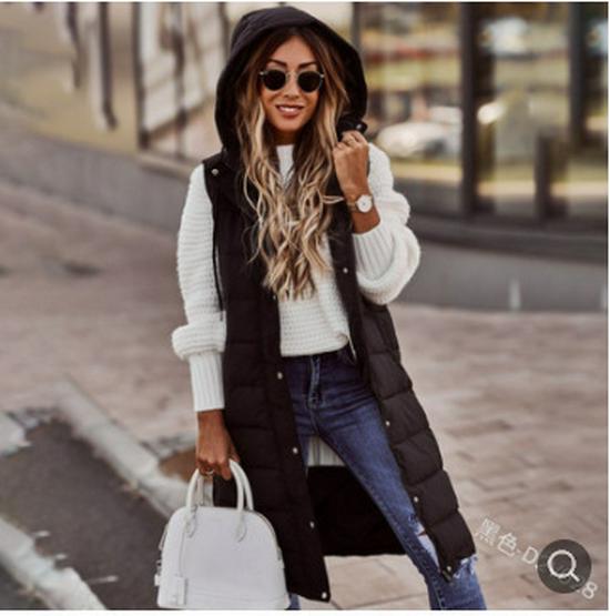 

Q024 Повседневный однотонный приталенный хлопковый жилет без рукавов с капюшоном L чёрный